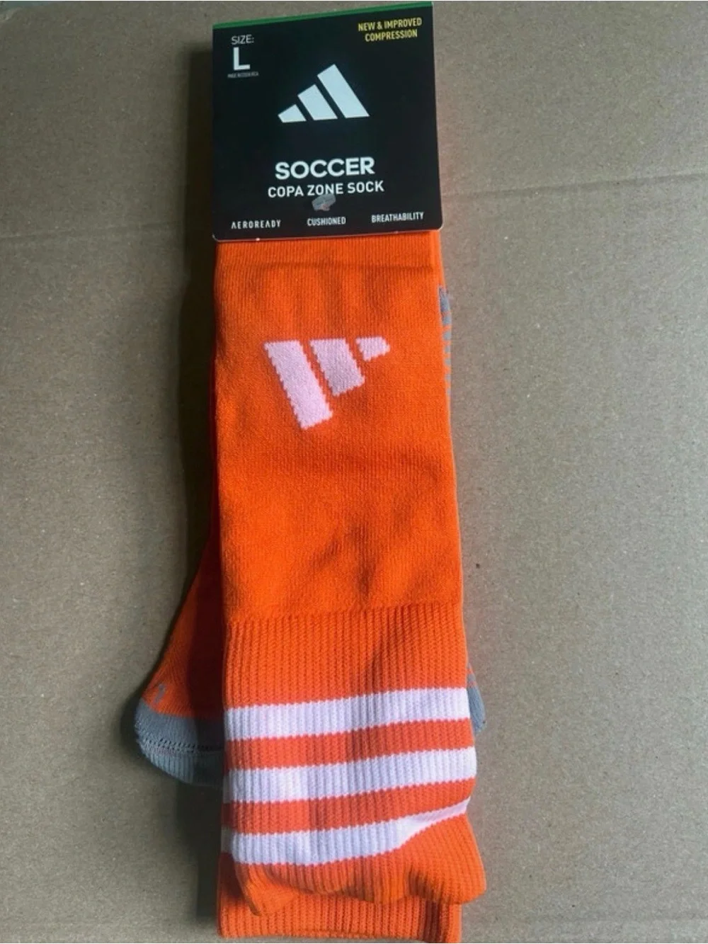 adidas Bright Orange Soccer Copa Zone Athletic Socks with White Stripes